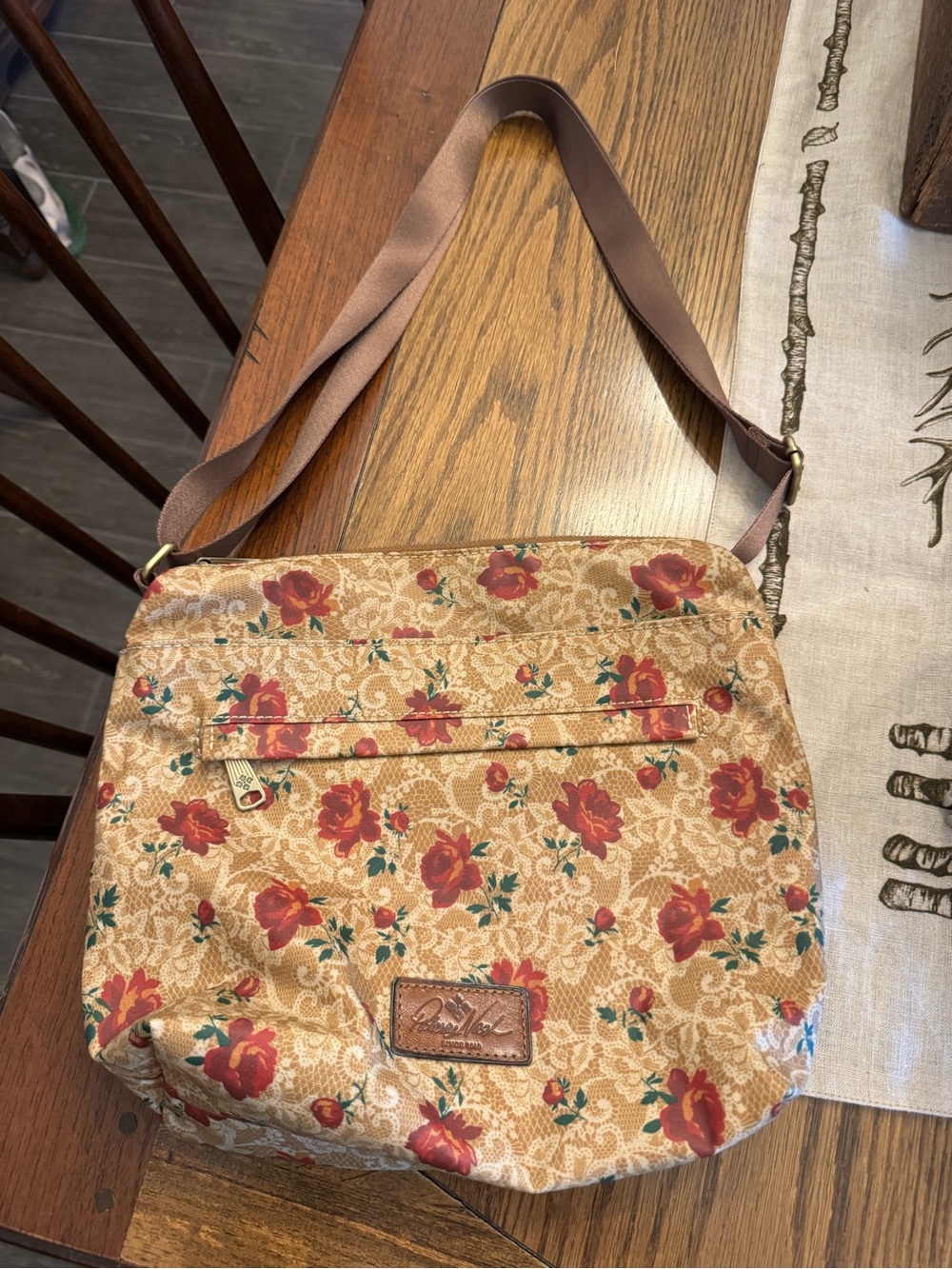 Patricia Nash Floral Crossbody Shoulder Bag - Brown/Red